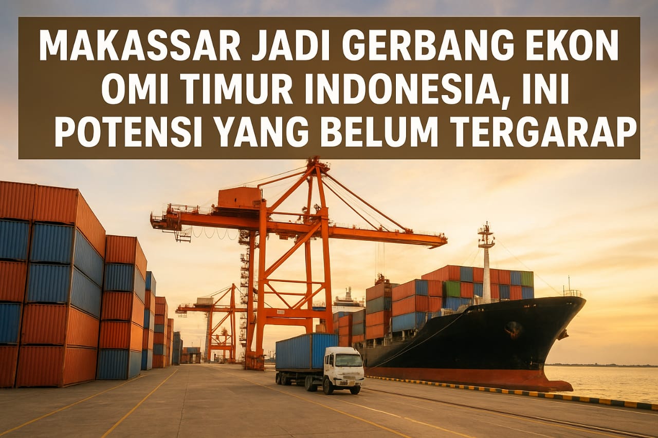 Aktivitas bongkar muat di Pelabuhan Makassar sebagai pusat perdagangan kawasan timur Indonesia.